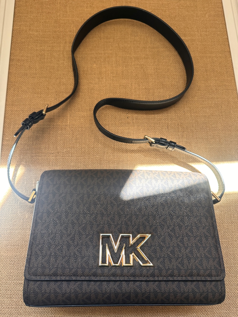 Michael Kors Black & Brown Mimi messenger Monogram Crossbody Bag